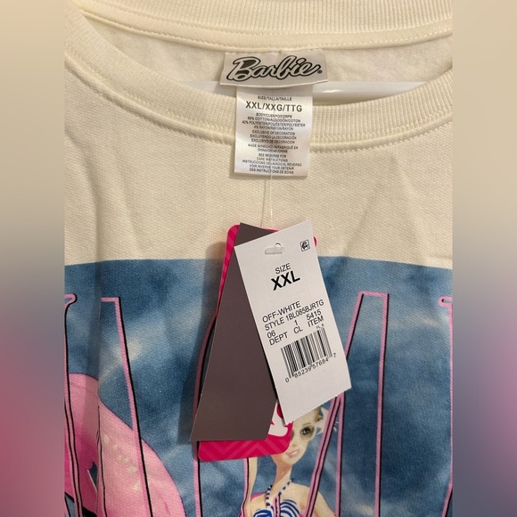 NWT Barbie Vacay Mode ivory sweatshirt XXL pink flamingo float - Picture 5 of 6